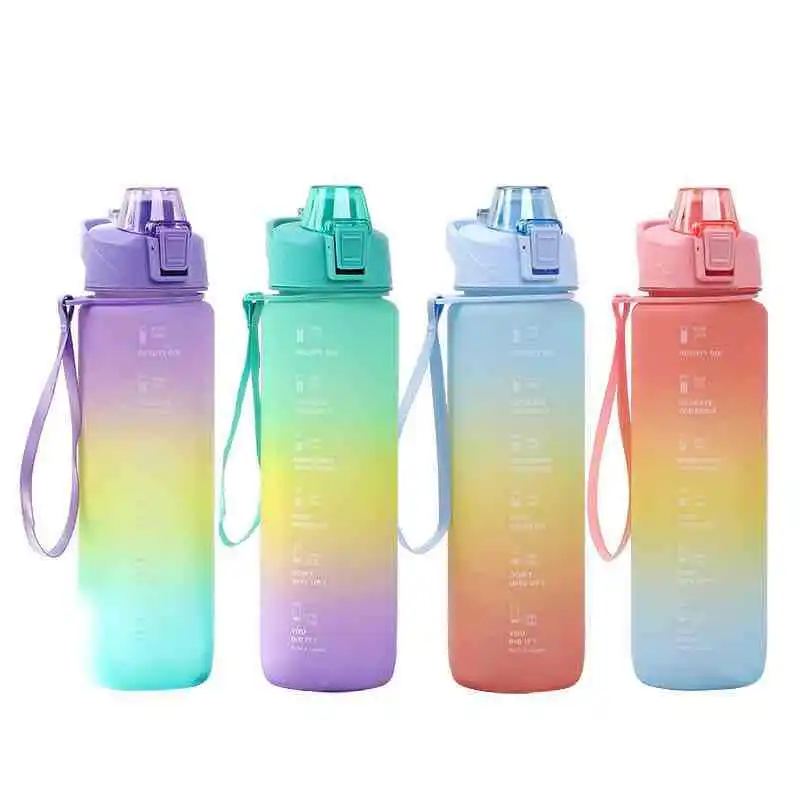 1L Large-Capacity Sports Bomb Cover Drinking Cup Portable Portable High Temperature Resistant Plastic Scrub Fitness Water Bottle