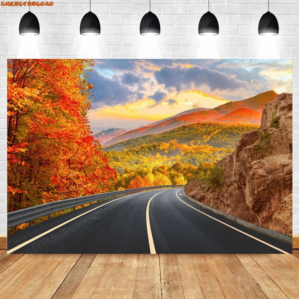 Autumn Nature Scenery Backdrop Mountain River Maple Forest Birthday Party Photography Background Wall Decor Photo Studio Props