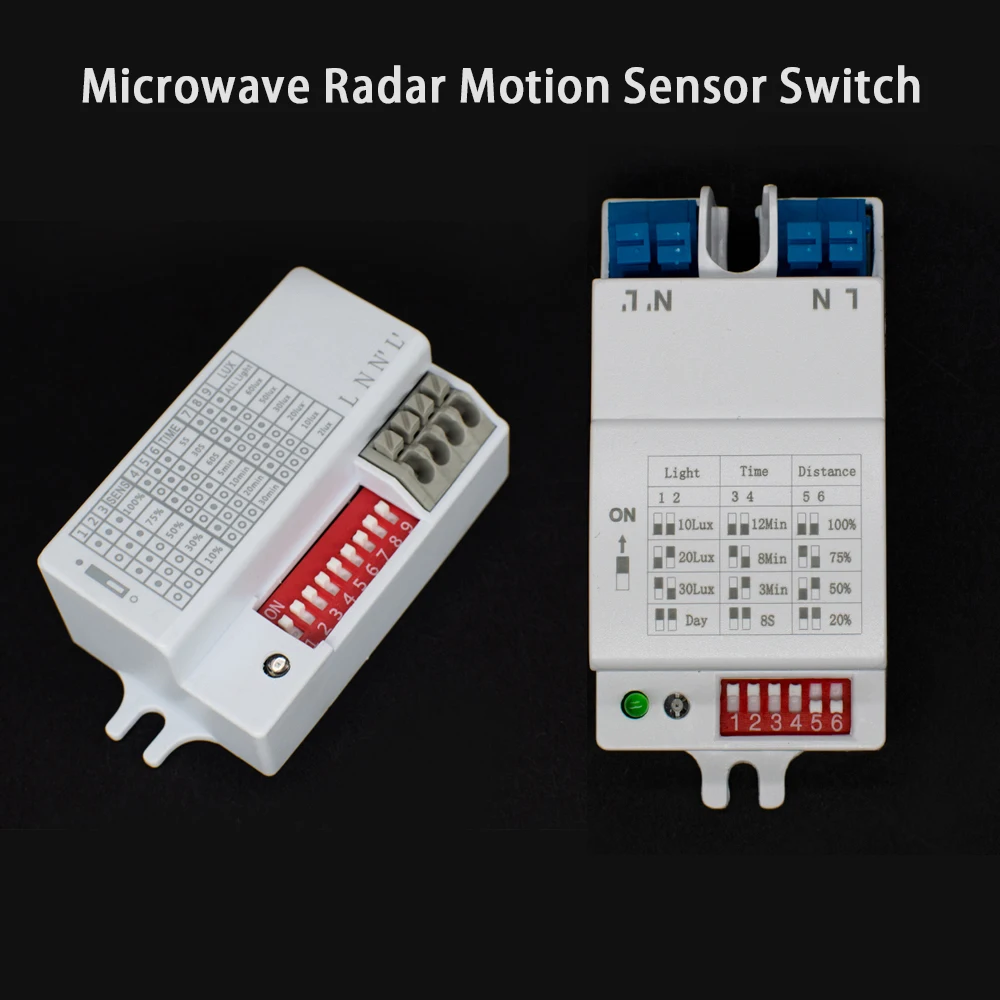 Microwave Radar Motion Sensor Switch, 220V AC, Adjustable Sensitivity Time Lux, Auto On/Off Light Controller
