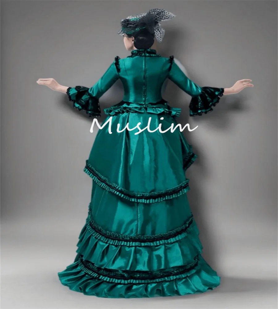 Emerald Green Rococo Prom Dress Bustle 1860s Civil War Steampunk Evening Dress Pleated Costume Masquerade Party Gown Customized