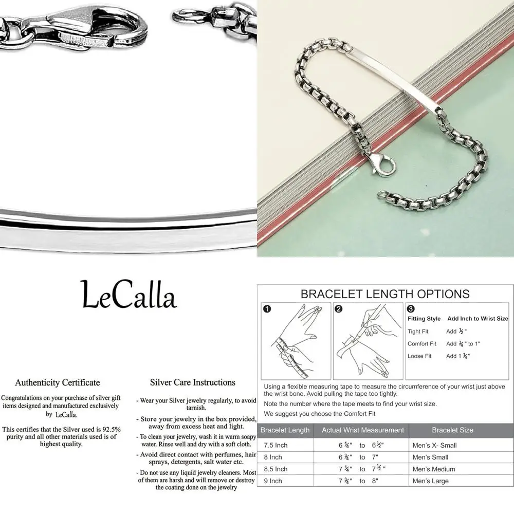 

Italian Crafted Sterling Silver Men's Box Chain ID Bracelet, Square Rolo Link Design, Available in 7.5-9 Inches