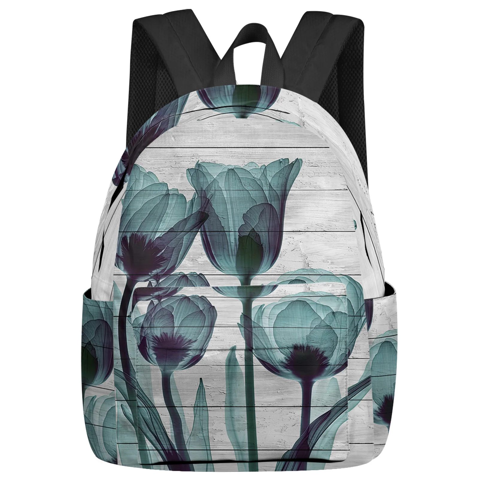 Flower Tulip Ray Green Abstract Student School Bags Laptop Custom Backpack For Men Women Female Travel Mochila