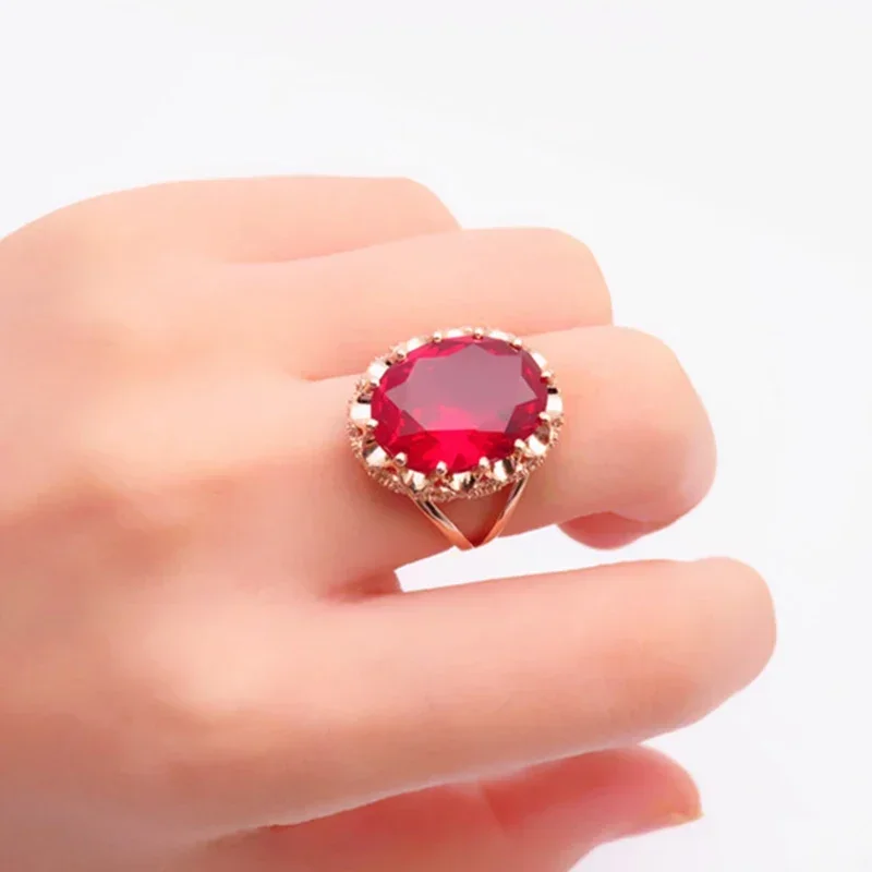 Court Style New in Plated  Rose Gold Inlaid Oval Ruby Rings for Women Creative Classic Jewelry Opening