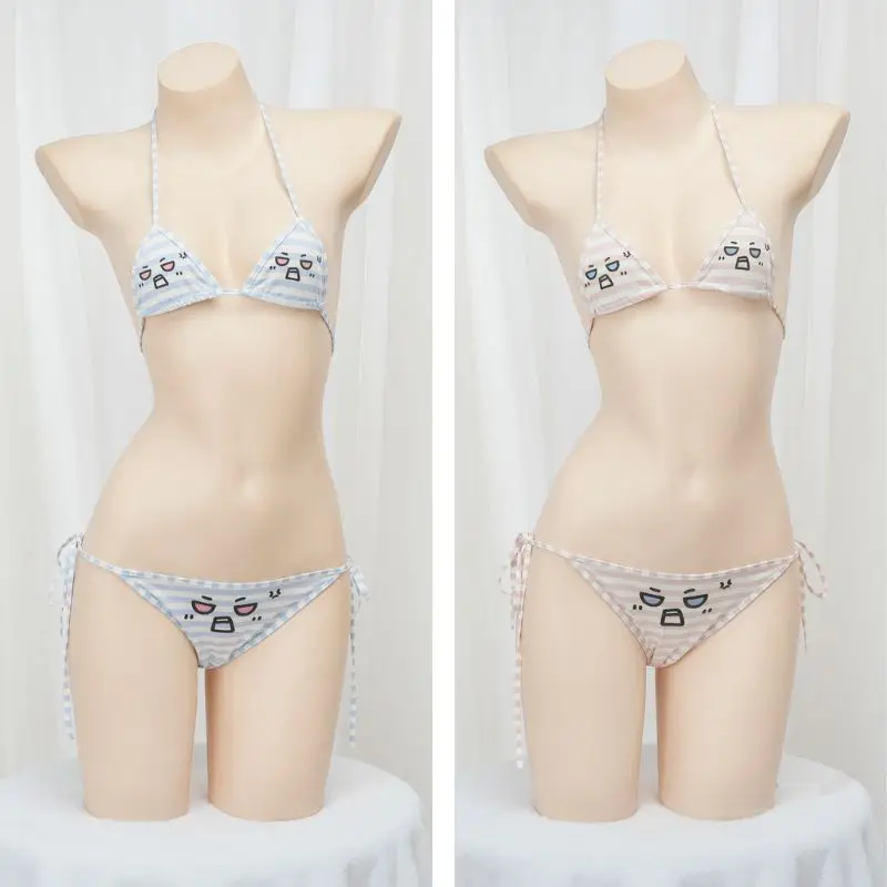 

Fashion Stripe Sexy Bikini Anime Girls Kawaii Angry Face Cosplay Bikini Set Women Blue Bandage Tops Underwear Swimsuit Gift