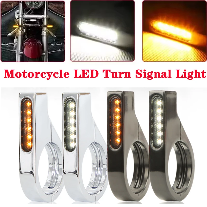 

Motorcycle LED Turn Signal Light Amber White Lamp Fit 39mm-41mm Fork Tubes Clamp Indicator Blinker Light For Honda For Yamaha