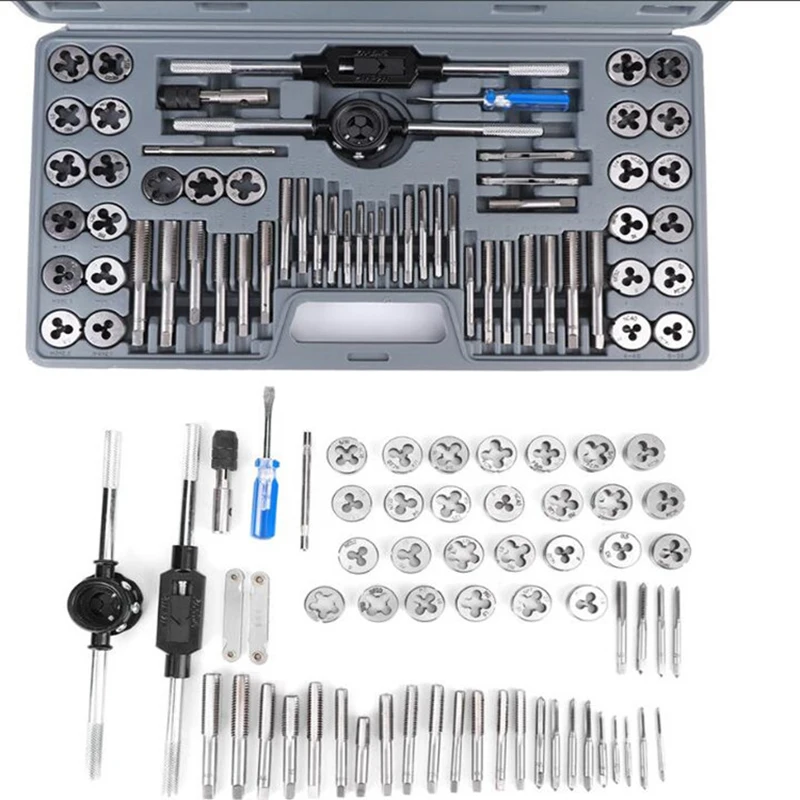 Tap and Die Set 60-Piece Threading Tool Inch & Metric Tap & Die Combination Set Rethreading Kit with Carrying Case