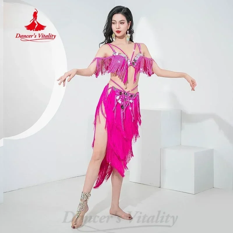 Belly Dancing Set for Women Senior AB Stones Tassel Professional Performance Costumes Adult Oriental Dance Competition Clothing