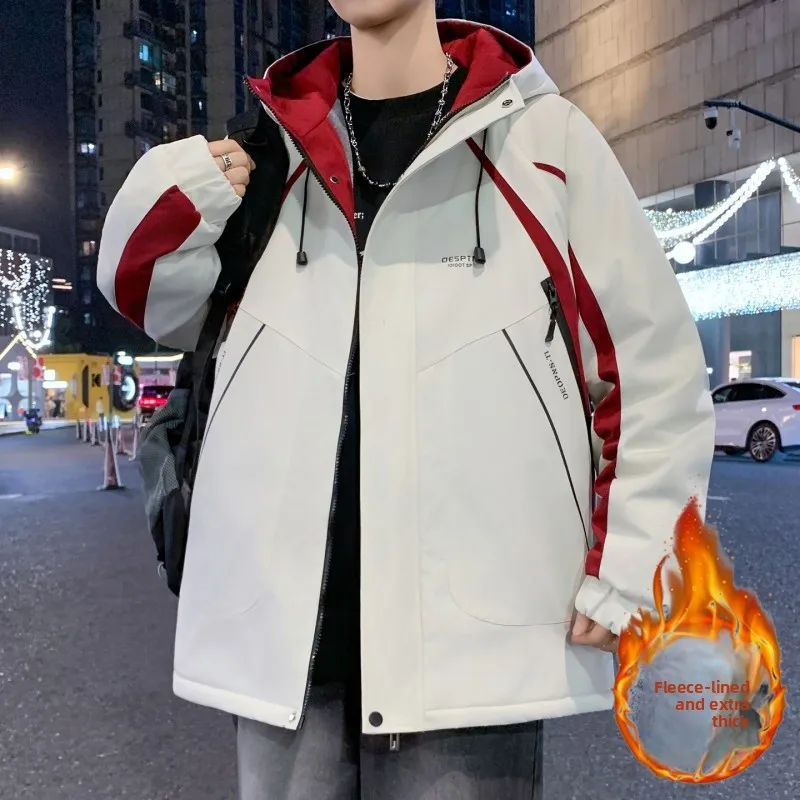 

Осенне-зимнее утепленное мужское хлопковое пальто с капюшоном, повседневное, модное, молодежное, универсальное, из полиэфирного волокна, длинное пальто-топ