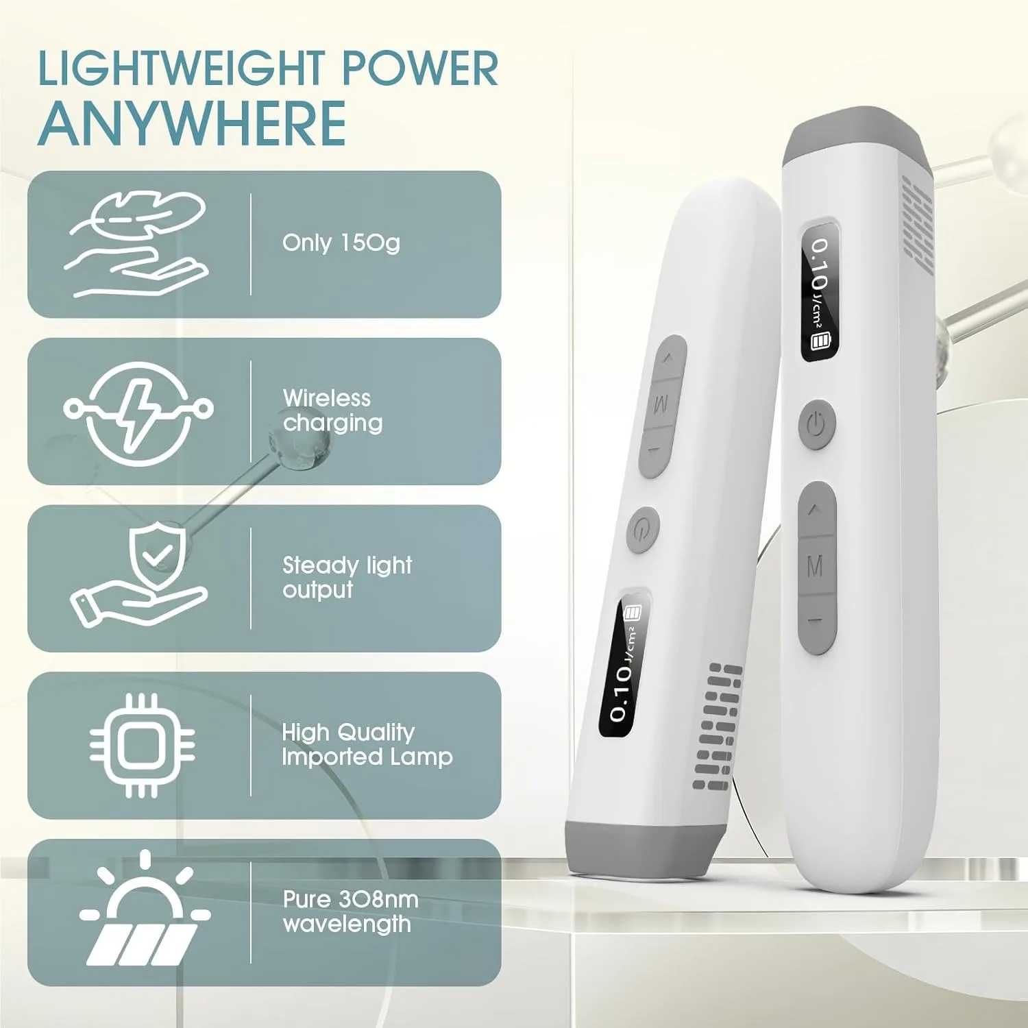 Ultraviolet Vitiligo Phototherapy Lamp 308nm UVB Lamp Rechargeable Handheld Lightweight for Skin Spots Psoriasis Therapy