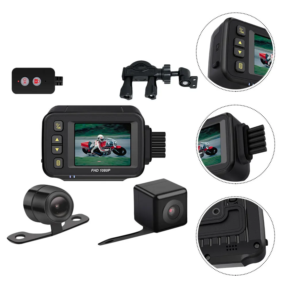 

Motorcycle Driving Recorder Dual Camera System Front Hd 1280x720p Rear Vga 640x480p Waterproof Sturdy Plastic Motorbike Dash Cam