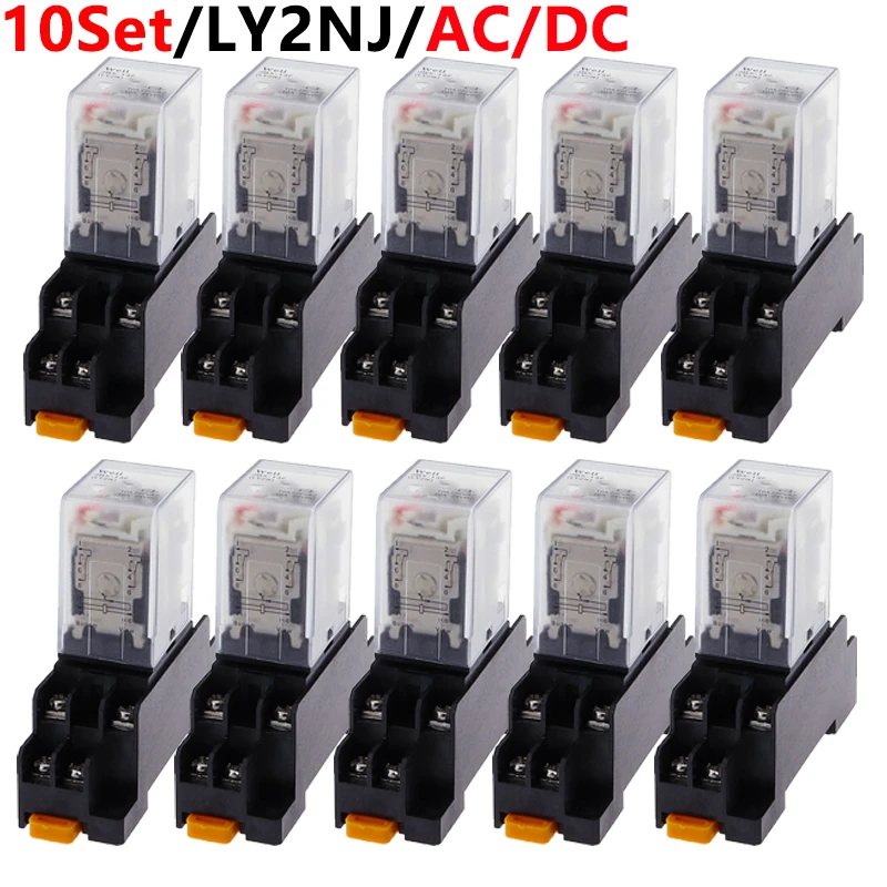 

10Set LY2NJ HH62P HHC68A-2Z Electronic Micro Mini Electromagnetic Relay 10A 8PIN Coil DPDT With Socket Base DC12V,24VAC110AC220V