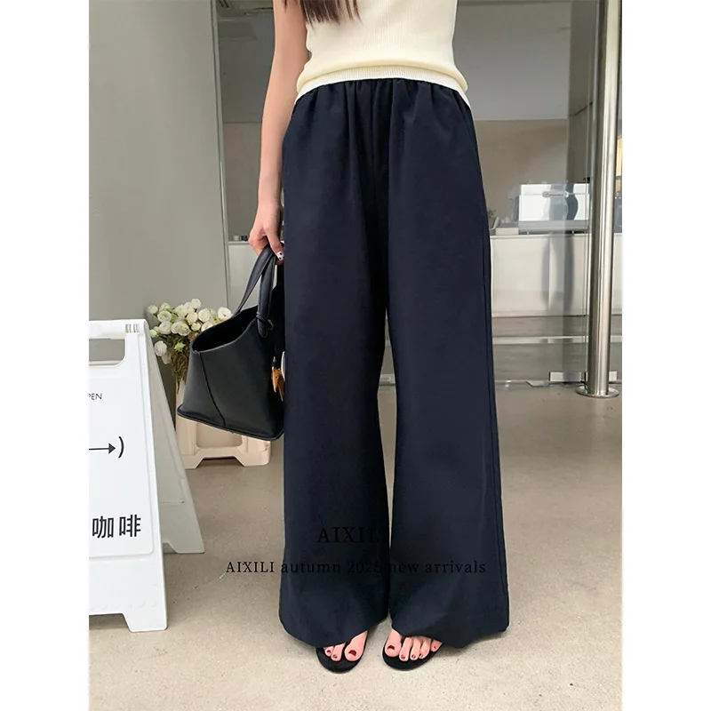 

Fall 2025 Versatile Simple Elastic Waist Design Slim Drape Wide-leg Pants Commuter Pants