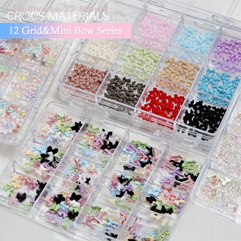 【MAX-22】12 Gitter/Box Gemischte Harz-Schleifen-Ballettband-Nagelanhänger 3D Bunte Kawaii Strass-Nagelkunst-Deko DIY Maniküre