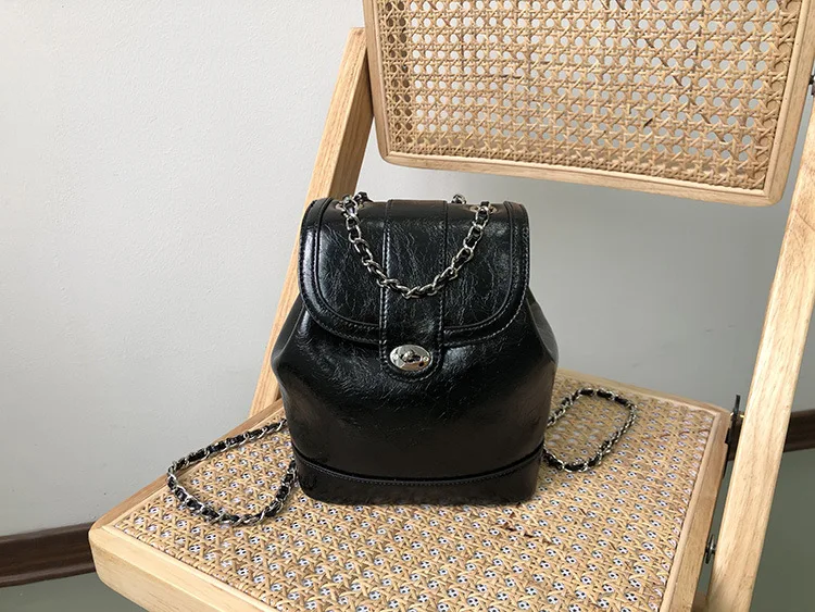 FIRMRANCH 2023 Spring New Chain Backpack Shining Oil Wax Leather Vintage Shoulder Underarm Bag Female Korean Niche Brand Purse