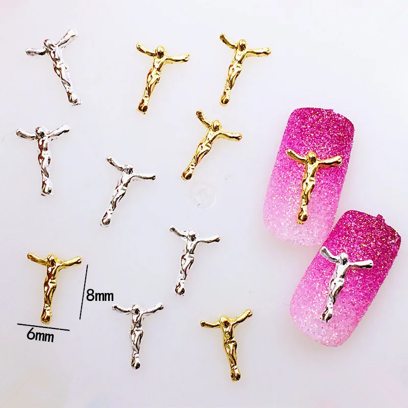 

10PCS New 3d Gold Sliver Alloy San Judas Jesus Cross Goddess Series Religion Nail Art Metal Charms Decoration Jewelry