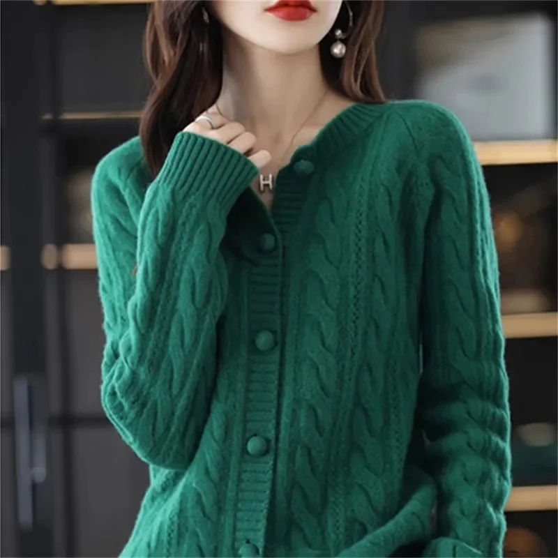 Cashmere Sweater For Women Autumn And Winter New Knitted Cardigan For Women Loose Fitting Woolen Sweater Lapel Jacket Camel XXXL