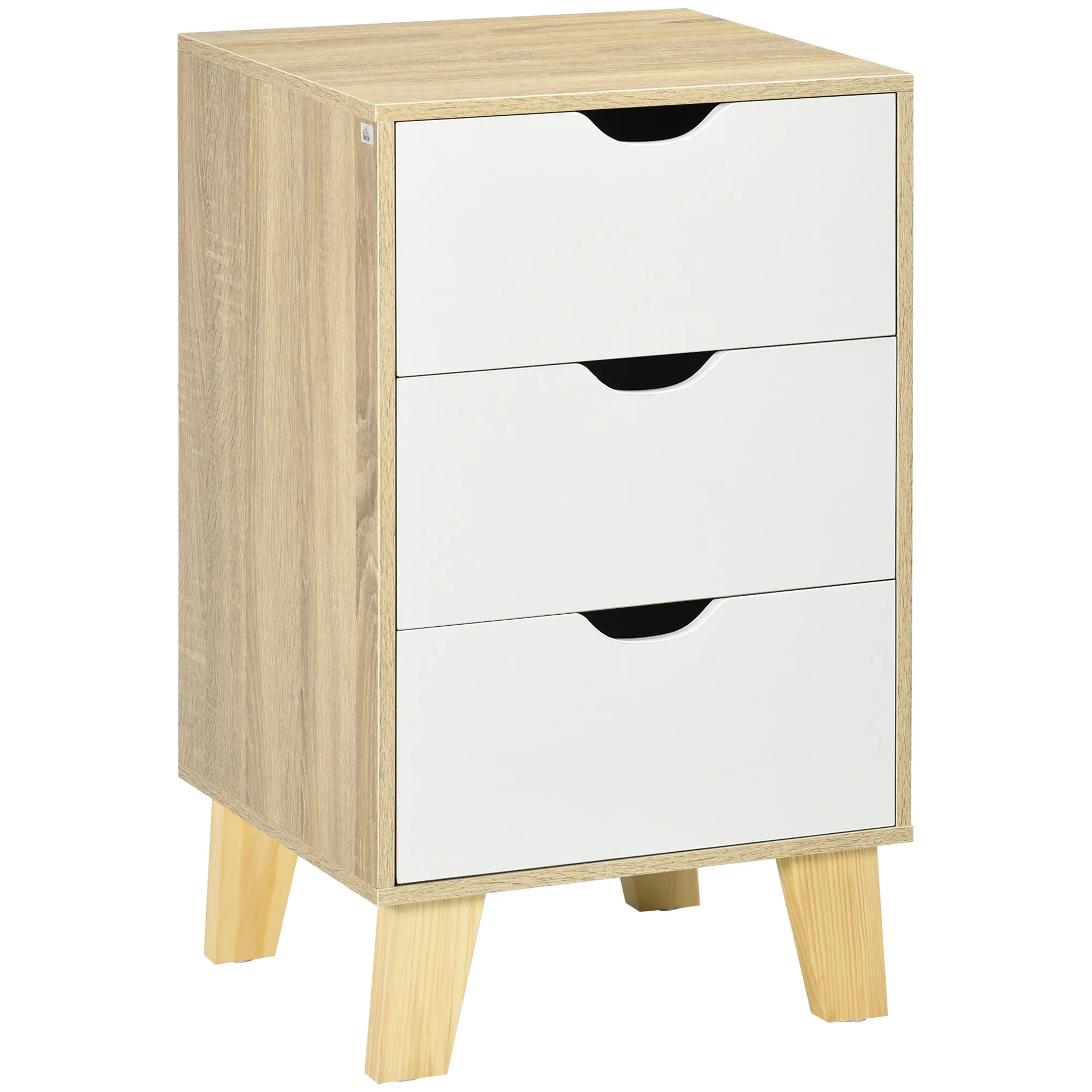 HOMCOM Comfortable 3 Drawers and Raised Base Bedroom Cabinet Drawers Living Room Hallway Modern Style 40x35x68,5 cm Natural White