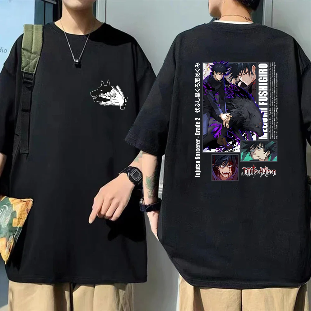 Anime Fushiguro Megumi Printed T-Shirt Men's Outdoor Street Black Shirt Fushiguro Megumi Reversible Graphic T-Shirt Top