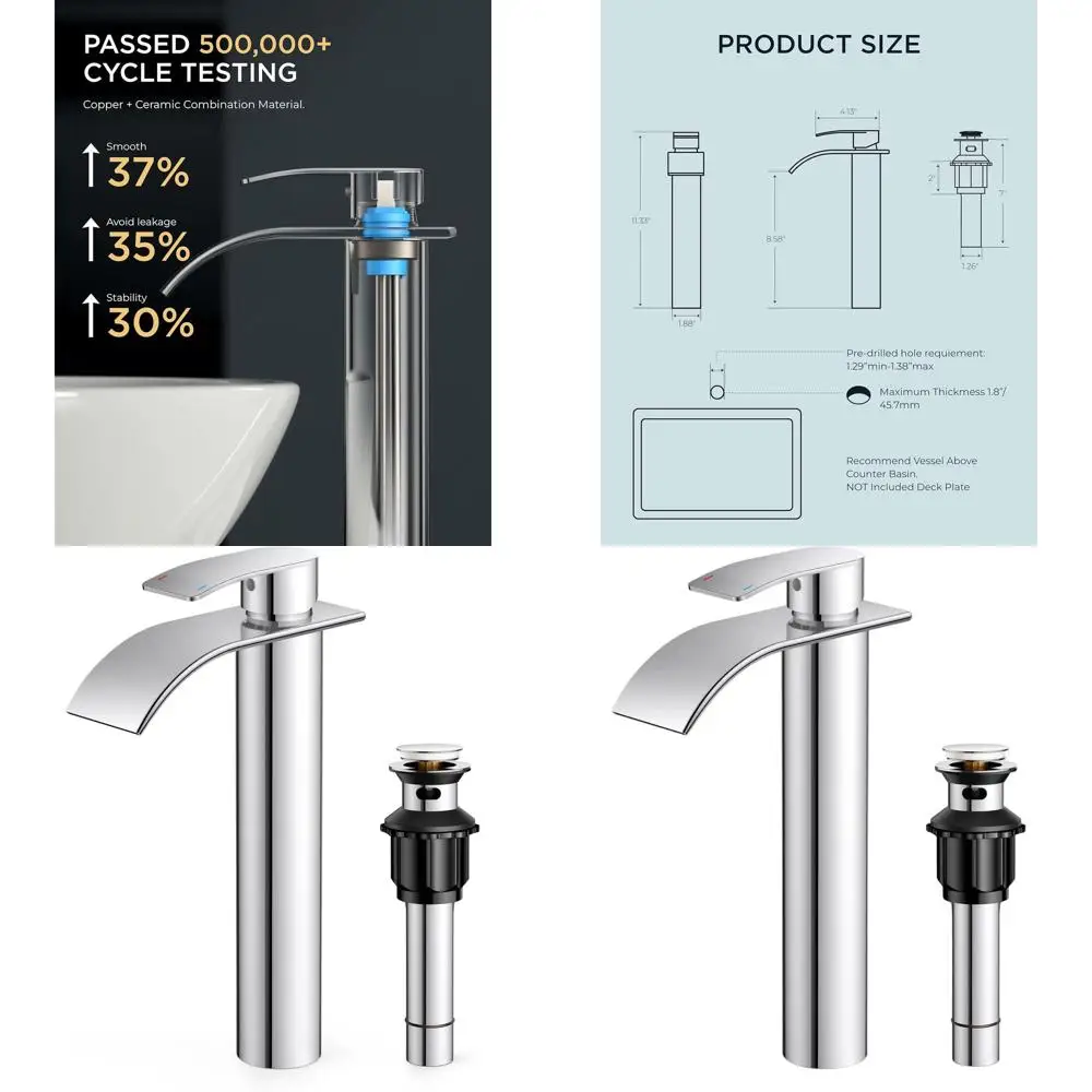 

Chrome Single Handle 11 Tall Vessel Sink Faucet with Metal Pop-Up Drain, Lead-Free, 1 Hole for Bath