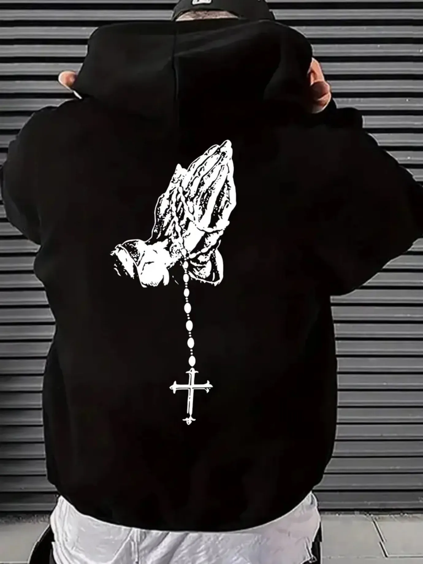 

Мужская толстовка с капюшоном, мягкие пуловеры с белым крестом и латинскими четками, с принтом на спине, с дизайном с капюшоном.