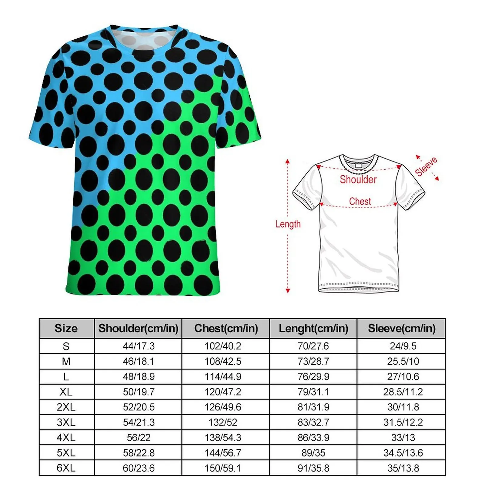 Oversized T Shirt Beach Blue Green Color Block T Shirts Black Dot Y2K Casual O-Neck Tee Shirt Male Fashion Printed Top Tees