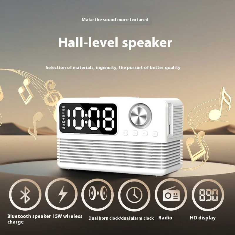 Bluetooth Speaker 15W Wireless Charging Clock LED Speaker New Hotel Supplies Retro Wireless Charging Bluetooth Speaker