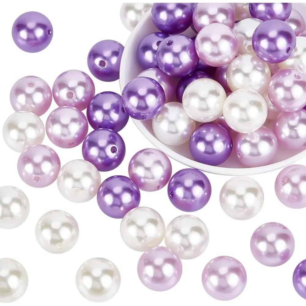 60pcs 20mm Pearl Beads Bubblegum Beads Chunk Pen Acrylic Focal Large Loose Beads for Pen Wedding Christmas Garland