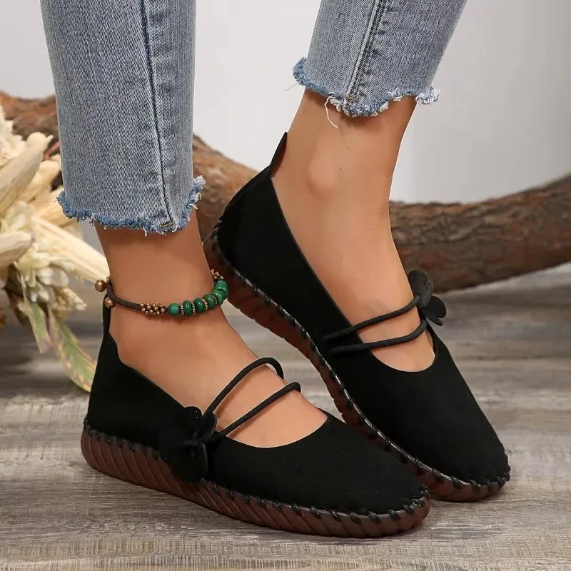 Zapatos informales de suela plana para mujer, calzado cómodo con cabeza redonda, a la moda, talla grande, novedad de verano 2024