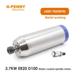 G-Penny 3.7kw ER20 Metal Working Spindle Motor 220v/380v 4000-9000rpm 300hz 4 Pole water Cooled for Iron, Stainless steel