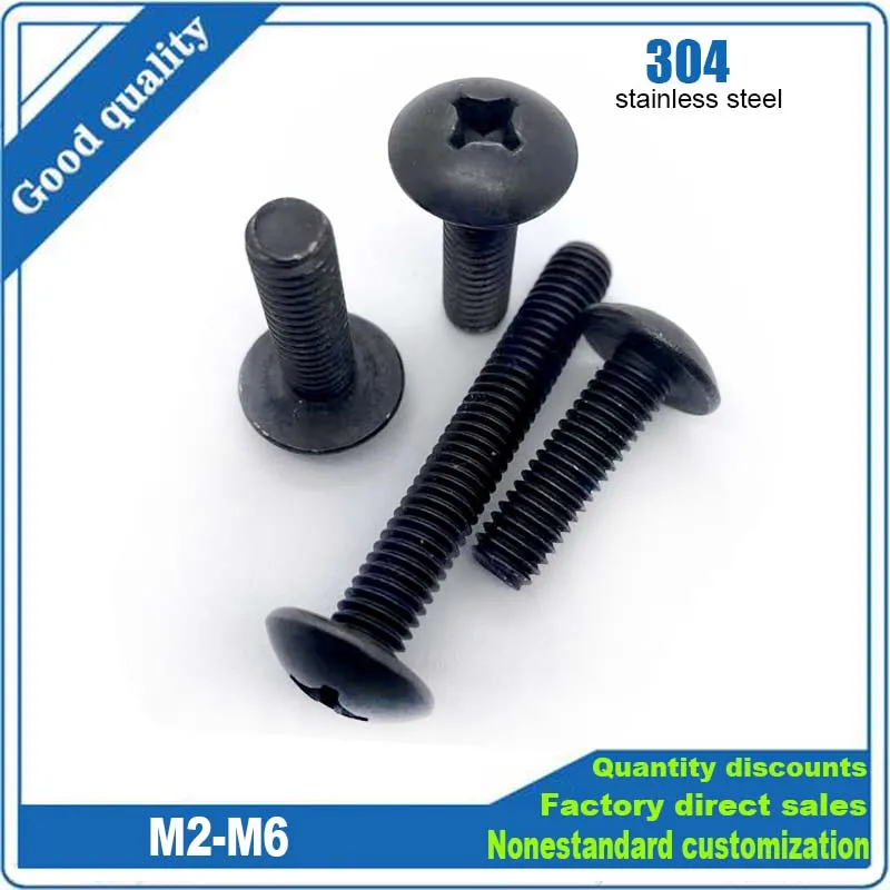 5/10/20/50pcs JISB1111T M2 M2.5 M3 M4 M5 M6 Black 304 A2-70 Stainless Steel Cross Large Round Phillips Big Truss Head Screw Bolt