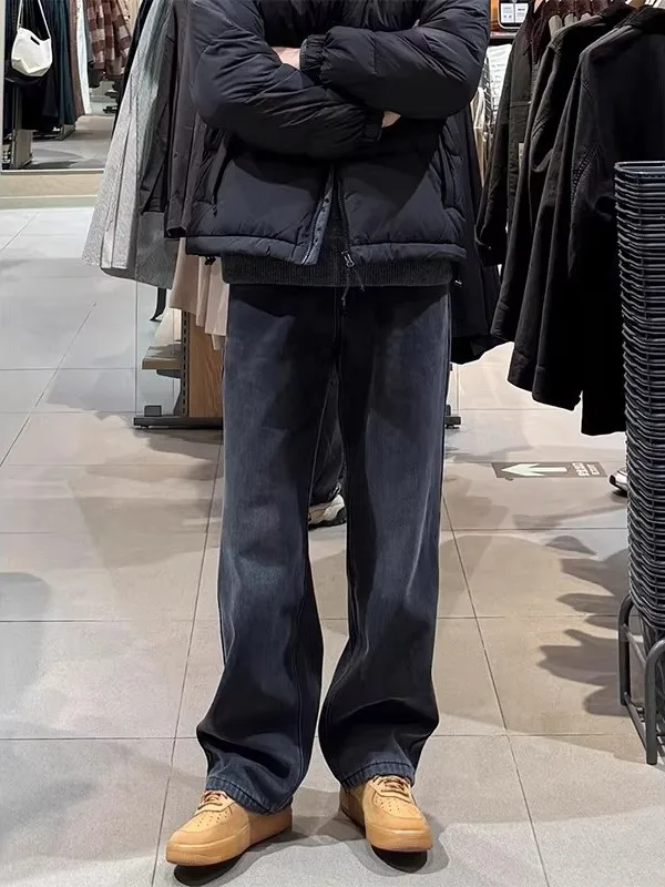 

Waed Fce Lined Men's Jeans Slim Straight Wide Leg Pants Retro American Sle Winter Casual Comfortable Slimming Trousers