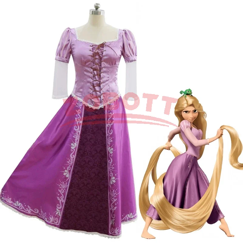 Anime Tangled Rapunzel Lange Haare Prinzessin Kostüme Cosplay Kostüm Erwachsene Karneval Uniform Halloween Kostüme