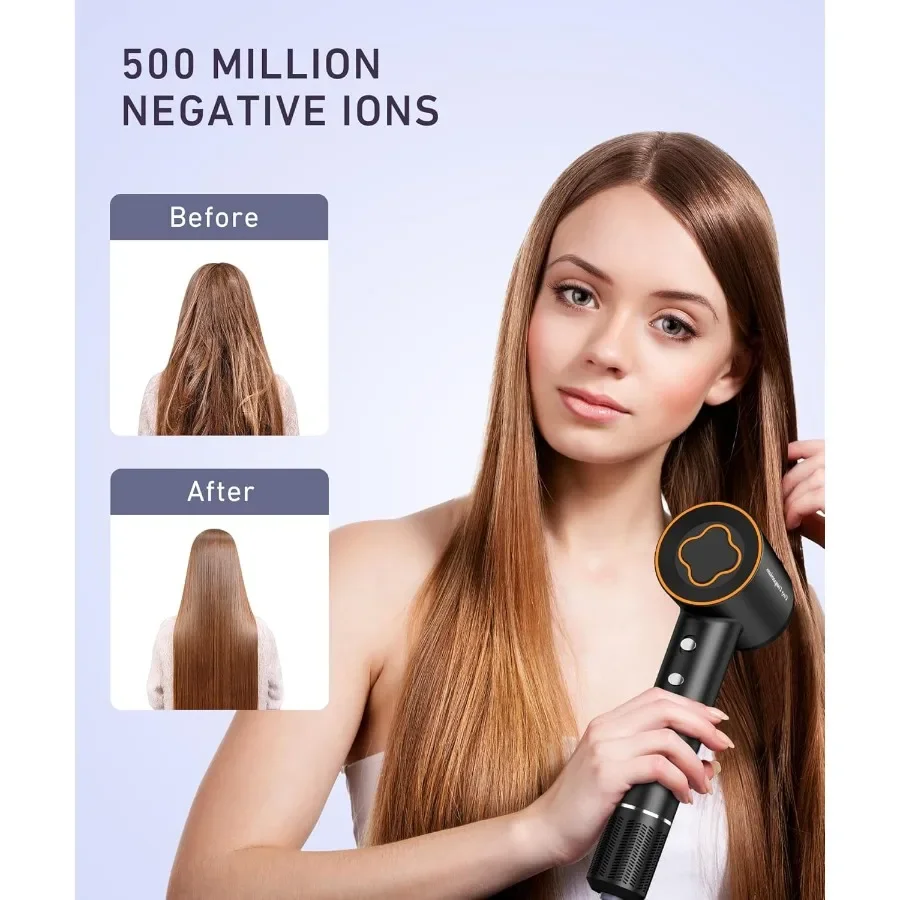 مجفف شعر أيوني سلبي عالي السرعة مع محرك بدون فرشاة 150000 دورة في الدقيقة، تحكم حراري منخفض الضوضاء، سريع الجفاف، أسود مع ناشر أ #6