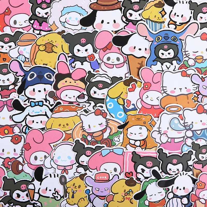 

50 57Pcs/Bag Sanrio Handbag Hello Kitty Stickers Cartoon Laptop Water Cup Mobile Handbag DIY Material Stickers