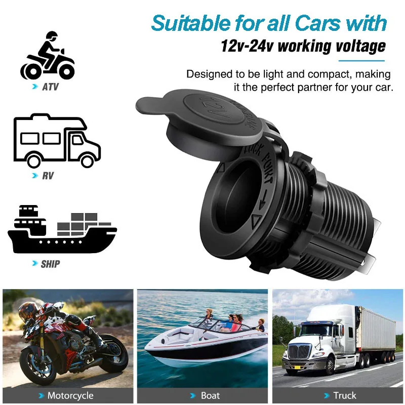 Cigarette Lighter Socket Car Marine Motorcycle ATV RV Cigarette Lighter Socket Power Socket Socket 24V Universal Waterproof Plug