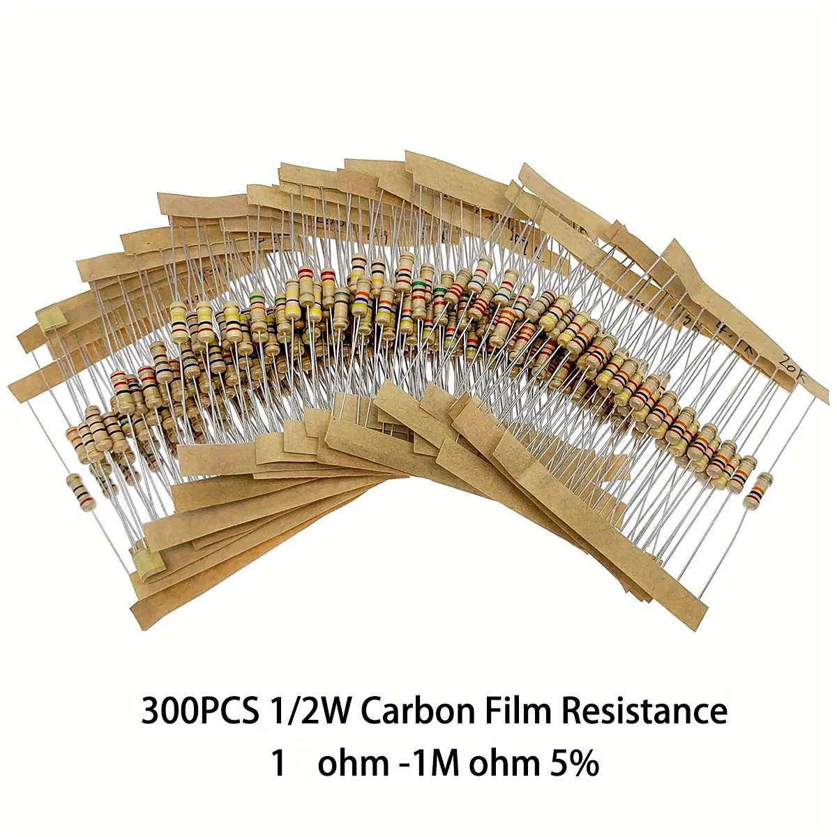 300Pcs 1/2W Carbon Film Resistor Kit 5% Tolerance 30 Values 1Ω-1MΩ Assorted Resistors for Arduino DIY Electronic Projects