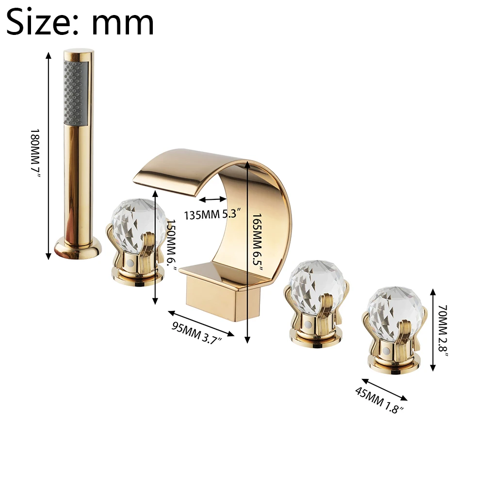 Torayvino Luxury Bathtub Faucet Set Gold Polished Handheld Shower Deck Mounted Torneira Widespread Tub Showers Mixer Water Tap