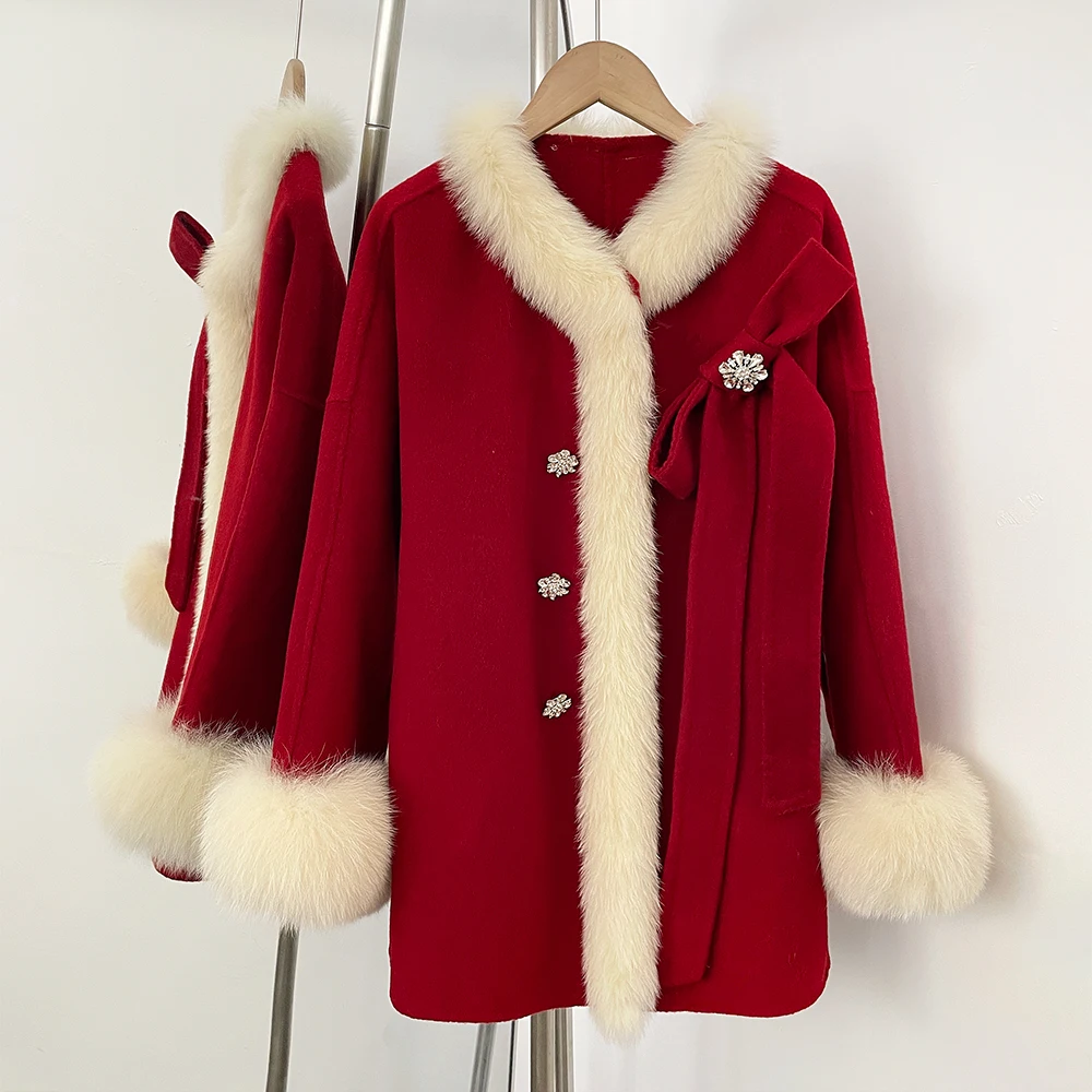 Elegant Woolen Coat Women's Autumn Jacket with Fur Long Coat Woman Winter Manteau Femme 2026 Wool Coat Woman Wool & Blends Coats