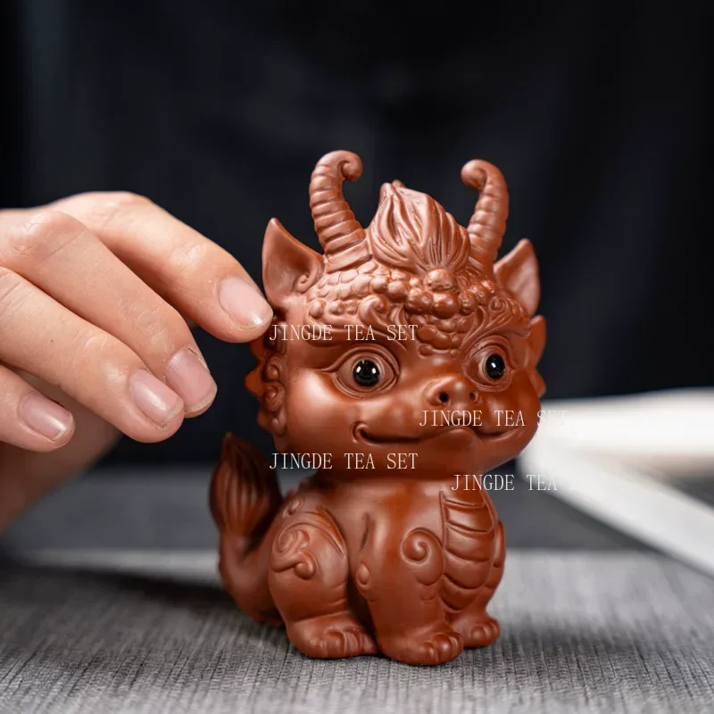 Boutique Purple Clay Tea Pet Lucky Fortune Animal Statue Ornaments Tea Figurine Crafts Handmade Tea Table Decoration Gifts