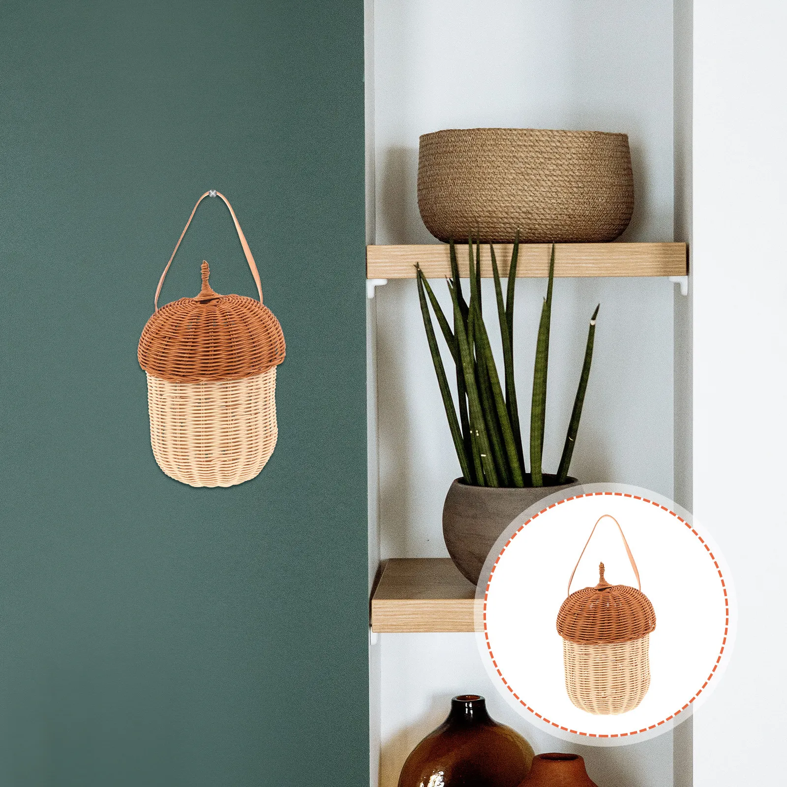 

Плетеная корзина-сумка из ротанга в форме сосновой шишки с крышкой для хранения, декора дома, организации рабочего стола, многофункциональный контейнер для мелочей