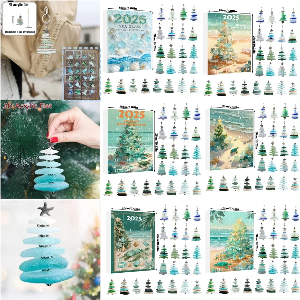 

Адвент-календарь на 2025 год, рождественский кулон из морского стекла, 24-дневный календарь обратного отсчета на рождественский набор-сюрпризов