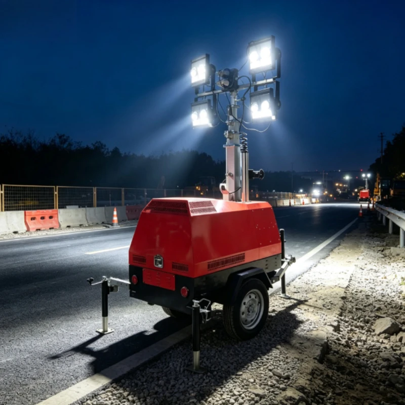 Mobile Lighting Tower Portable Wheel 7m Extendable Mast Four High Lumen LED Lamps For Mining Exploration Lighting