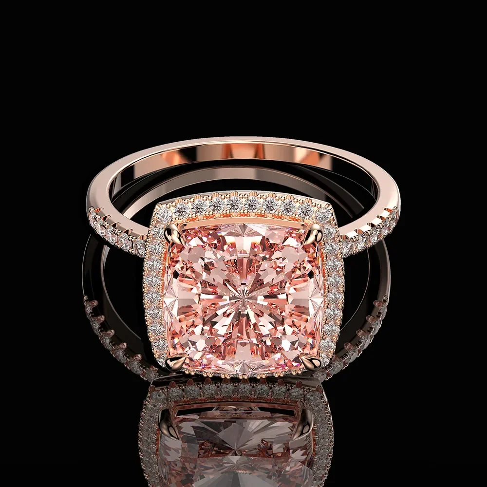 Luxury 100% 925 Sterling Silver Created Morganite Gemstone Wedding Engagement Ring Fine Jewelry Wholesale