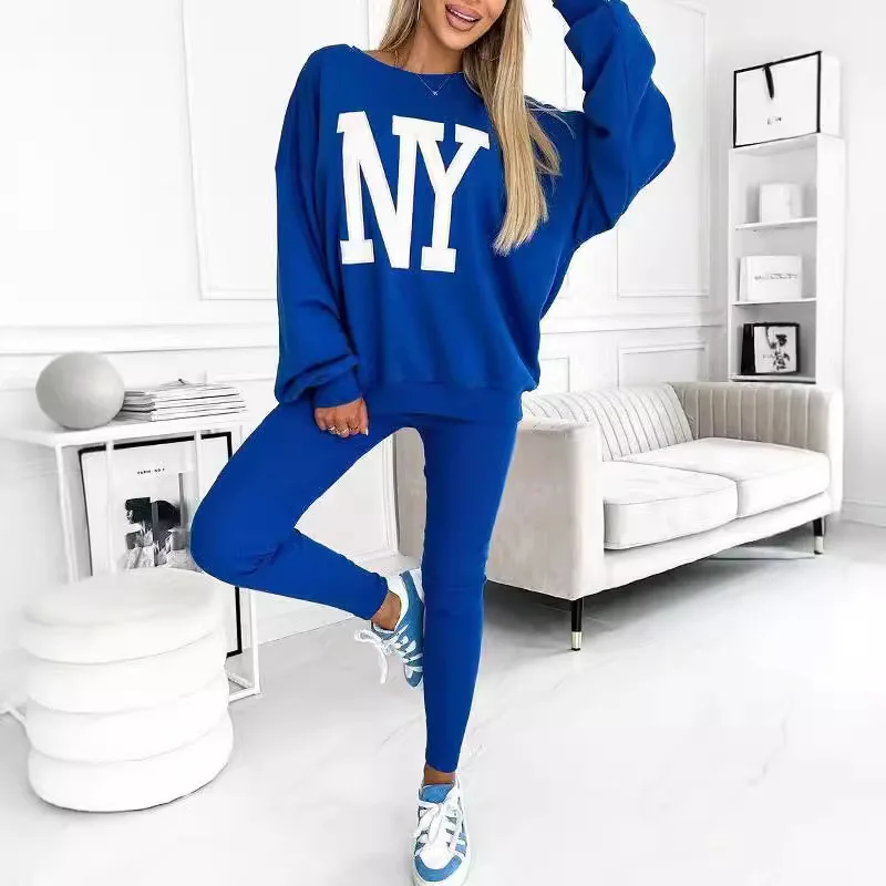 

Casual Loose T Shirt Pants Two Piece Sets Women Fashion Long Sleeve Letter Print T Shirts Outfits Autumn Winter Pencil Pants Set