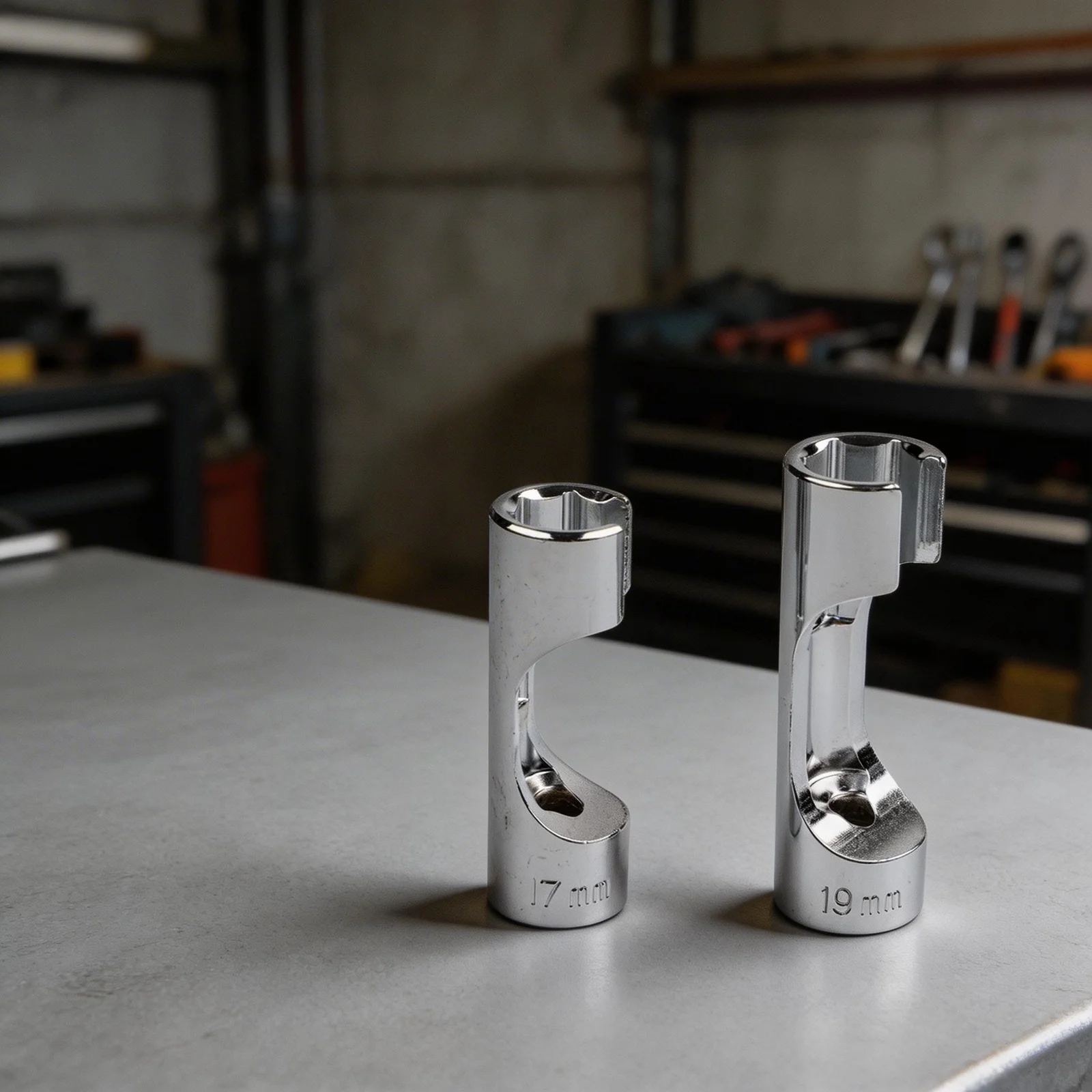 2PCS 1/2 Diesel Injector Fuel Line Socket Wrench Oxygen Sensor Wrench 17/19mm Silver Chrome Vanadium Steel Hand Tools