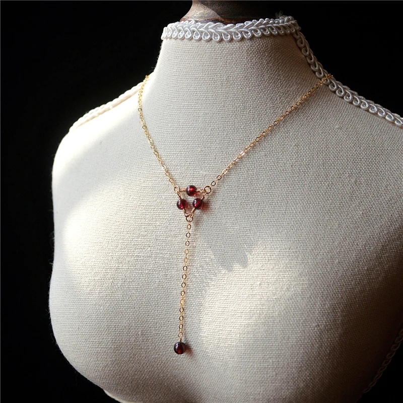 

Lii Ji Real Garnet Tassels Necklace 14K Gold Filled Minimalism Tarnish Resistant Jewelry Boho Women Necklace