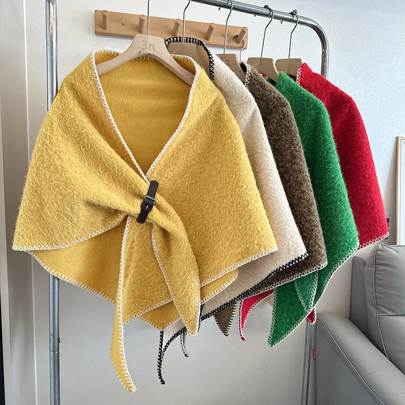 

Шаль с пряжками, элегантный осенне-зимний модный универсальный теплый высококачественный шарф, накидка, однотонный роскошный шарф для женщин