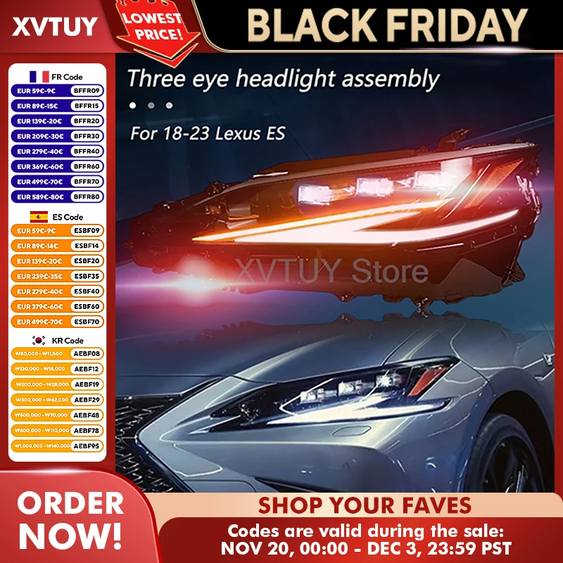 

Car Led Headlights for LEXUS ES ES300 2018-2023 LED Auto Headlamps Assembly Upgrade DRL Dynamic Signal Front Light Accessories