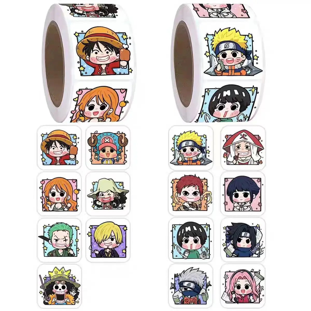 500 unids/set de pegatinas de dibujos animados de Naruto y de una pieza, papelería bonita para niños, suministros para profesores de escuela, pegatina de recompensa, juguete para regalo