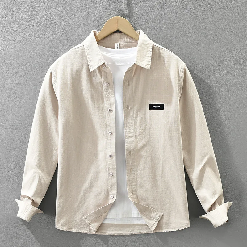 

Japanese-style Solid Color Long Sleeve Shirt for Men 2025 Autumn 100% Cotton New Fashion Versatile Literary Casual Loose Top